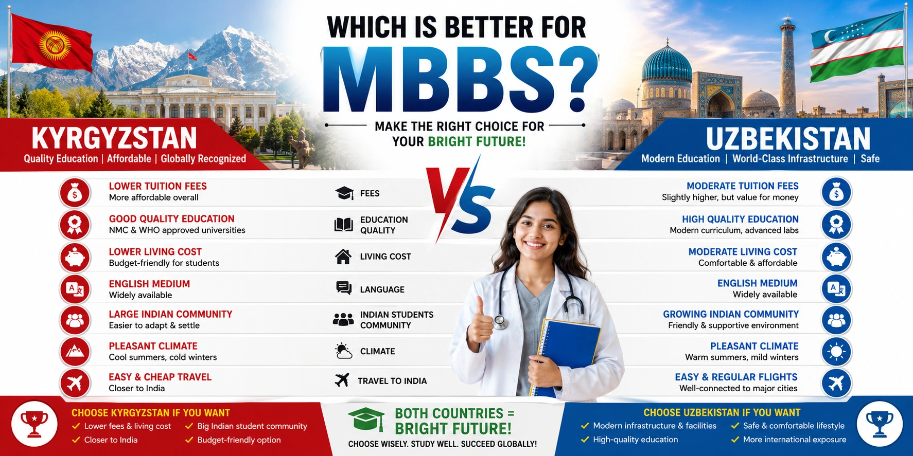 Which is better for MBBS Kyrgyzstan or Uzbekistan?